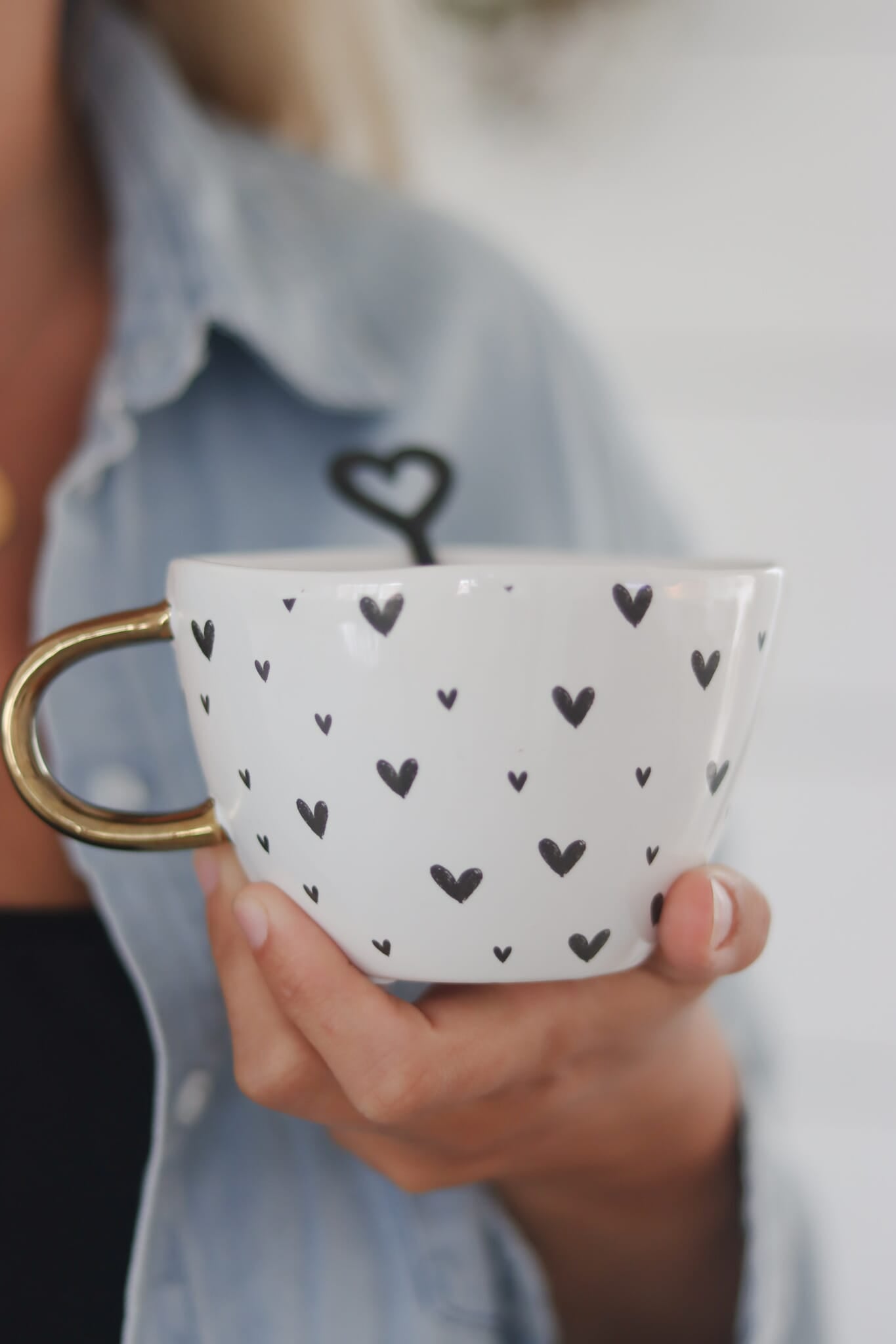 Irregular Ceramic Mug- Small Black MultiHearts