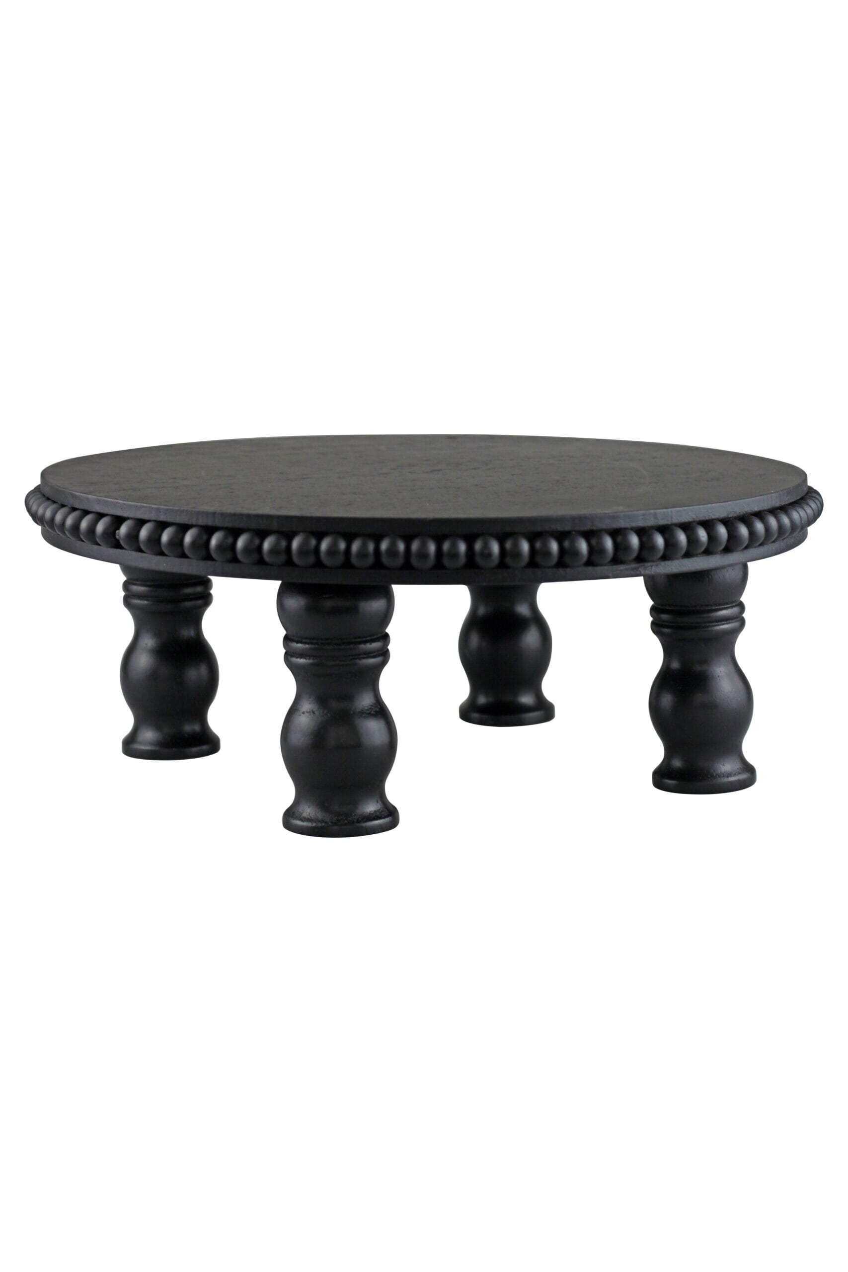 Beaded Raised Round Tray-Black