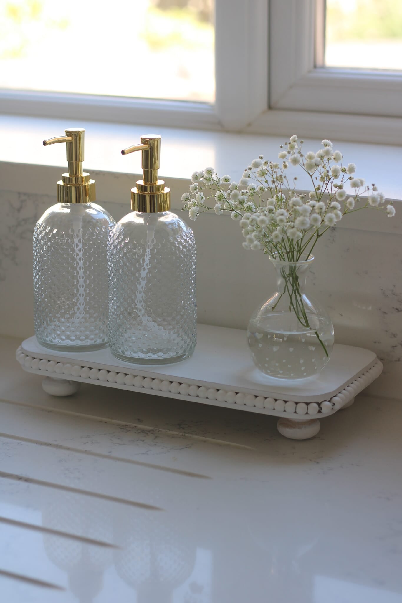 Embossed, Gold Pump Soap Dispenser