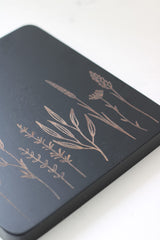 Engraved Flower Wooden Chopping Board-Black Medium