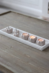 Flat Beaded Wooden Tray - White
