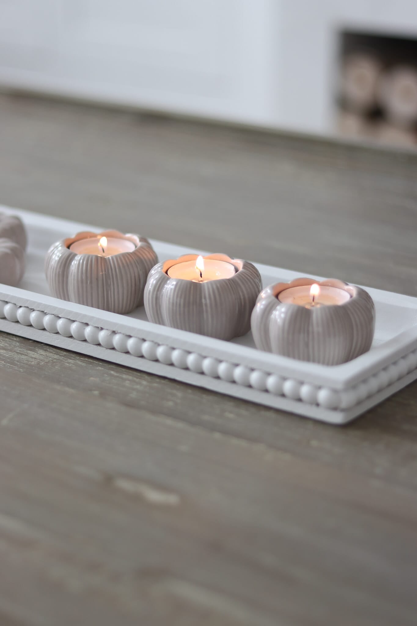 Flat Beaded Wooden Tray - White