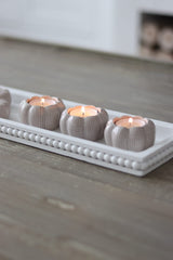 Flat Beaded Wooden Tray - White