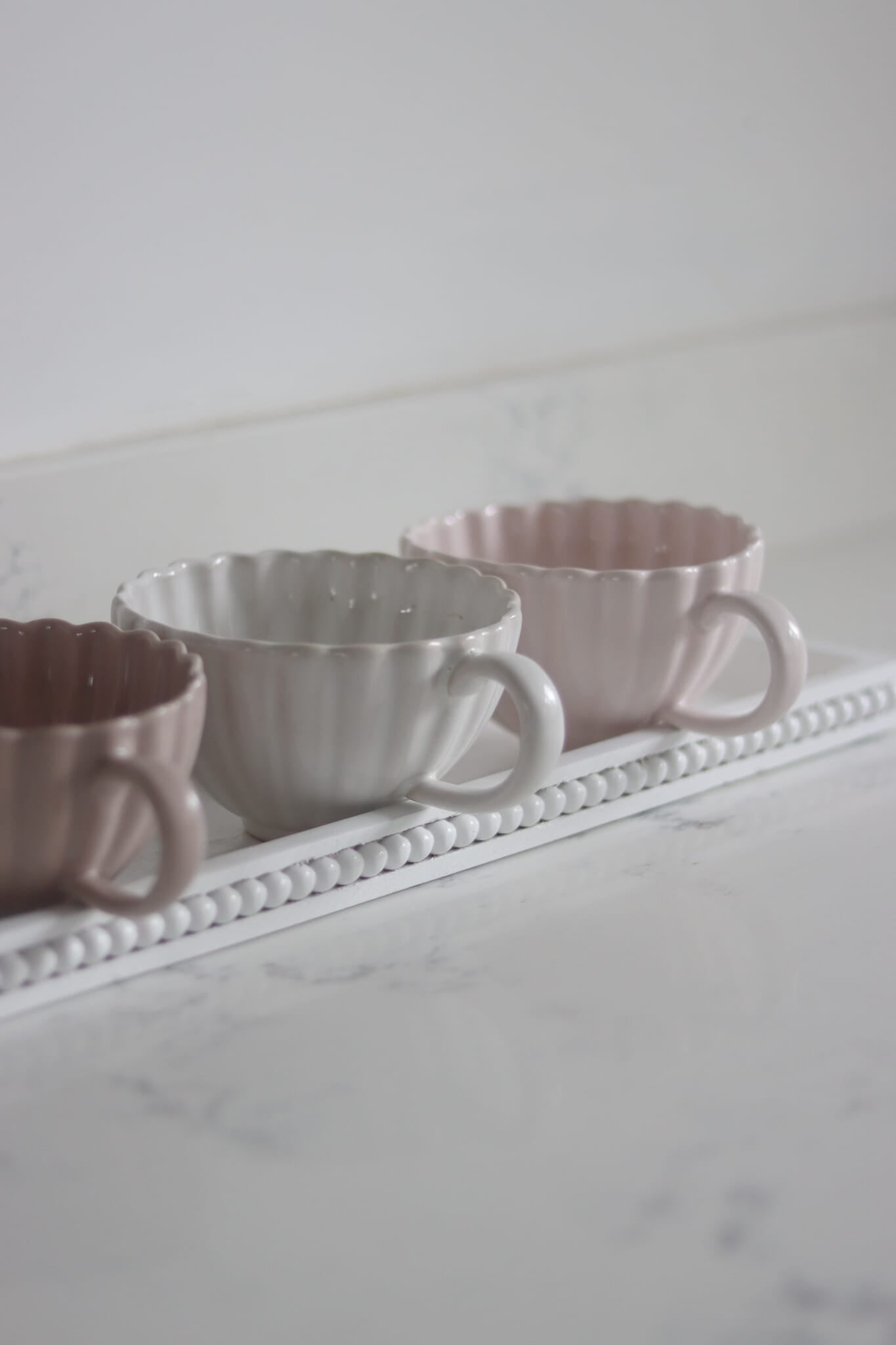 Flat Beaded Wooden Tray - White