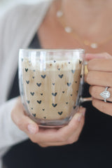 Double Wall Glass Mug -Small Multi Heart/Black