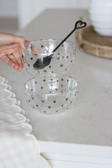 Glass Bowl Set – 2 Piece – Black/Multi Heart