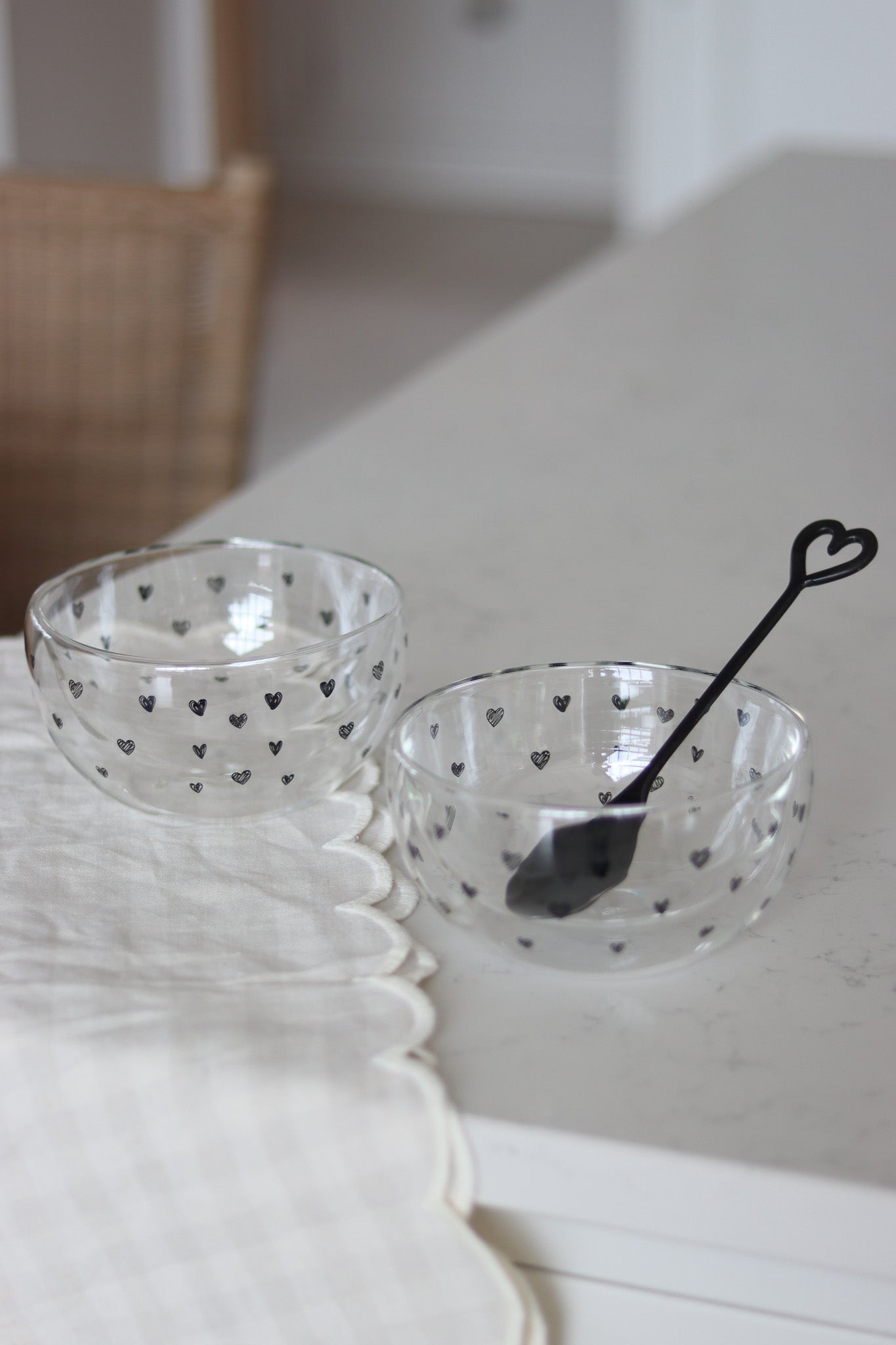Glass Bowl Set – 2 Piece – Black/Multi Heart