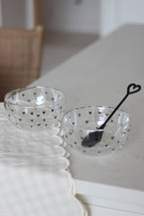 Glass Bowl Set – 2 Piece – Black/Multi Heart