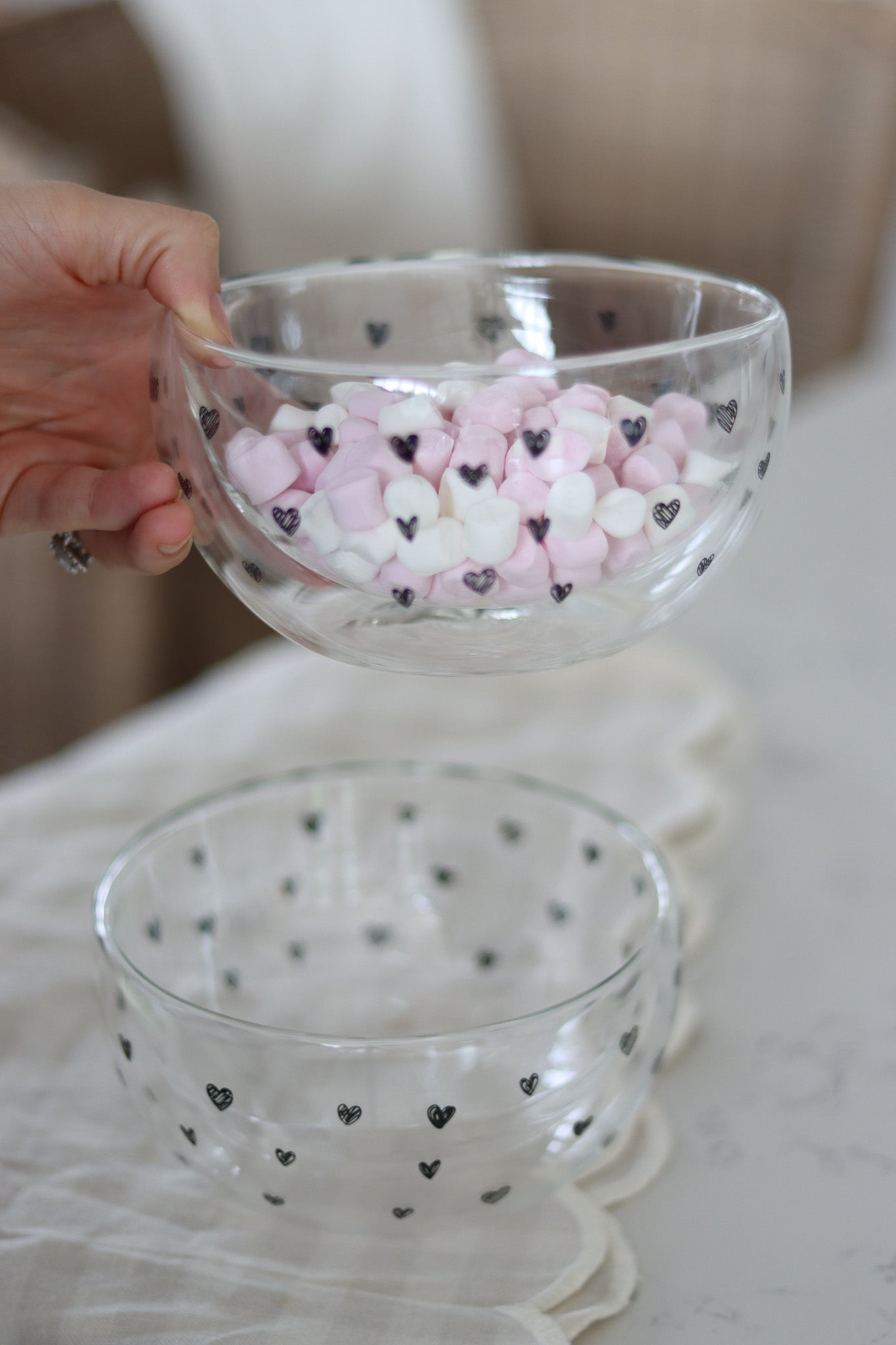 Glass Bowl Set – 2 Piece – Black/Multi Heart