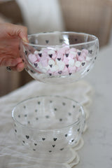 Glass Bowl Set – 2 Piece – Black/Multi Heart