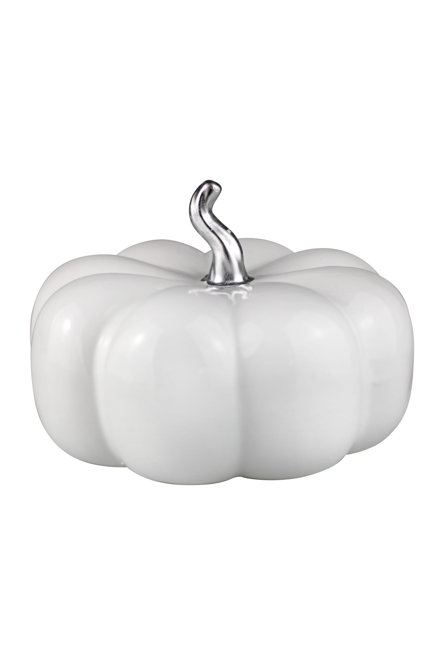 Ceramic Pumpkin White/Silver Stalk - Large