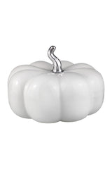 Ceramic Pumpkin White/Silver Stalk - Large
