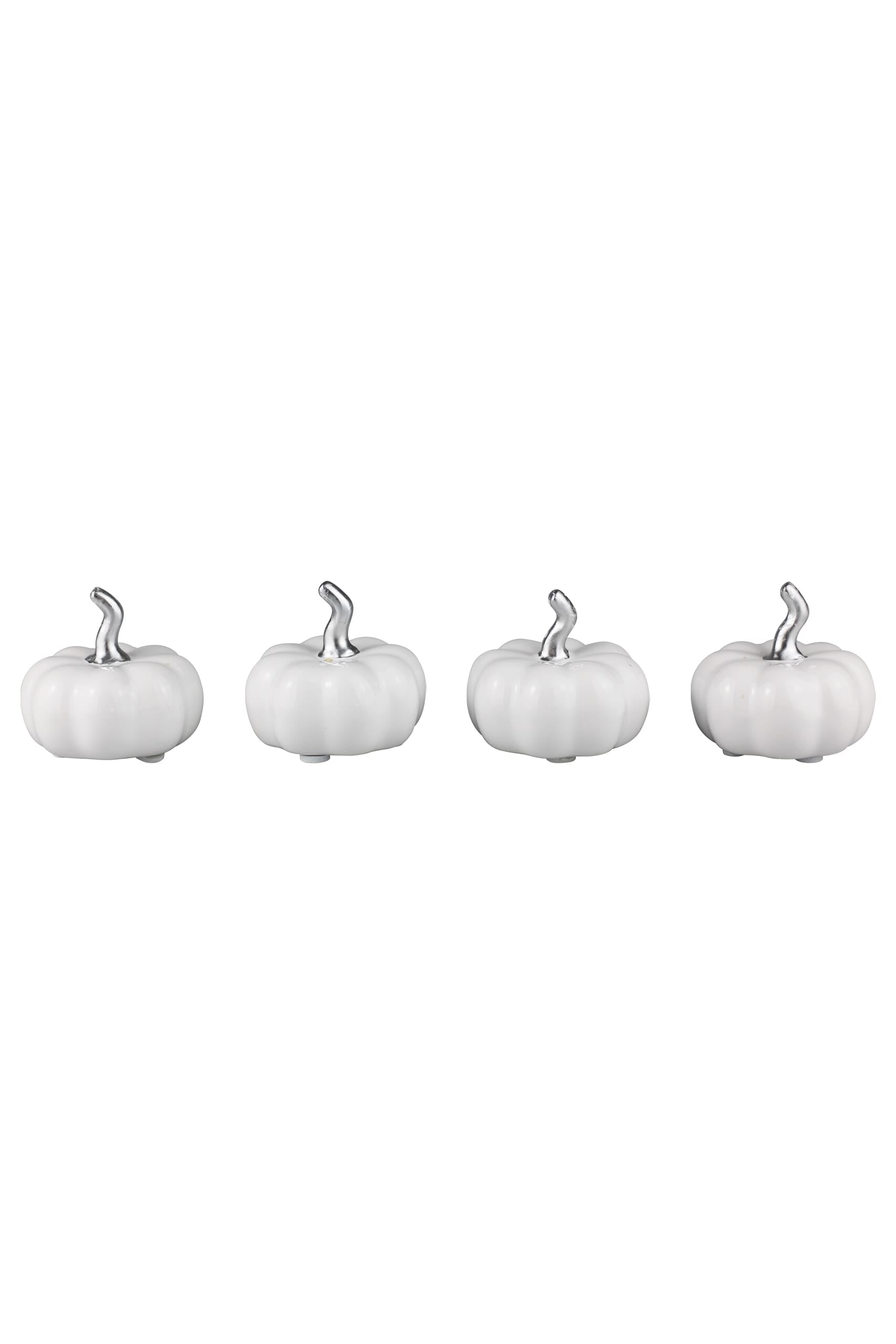 Ceramic Pumpkin White/Silver Stalk - Tiny 4Pc Set