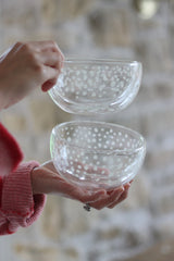 Glass Bowl Set – 2 Piece – White/Polka
