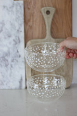 Glass Bowl Set – 2 Piece – White/Polka