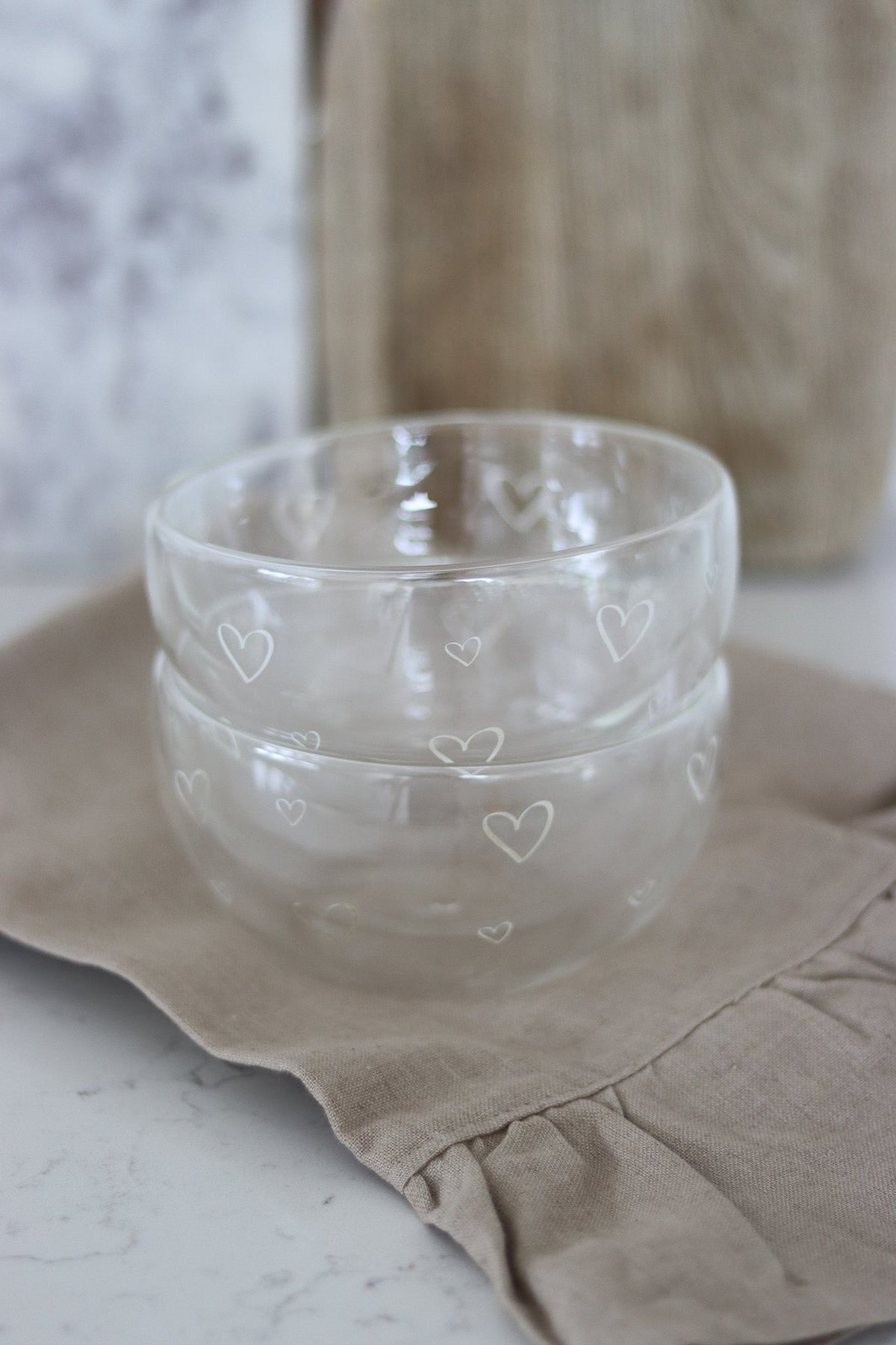 Glass Bowl Set – 2 Piece – Open Hearts/White
