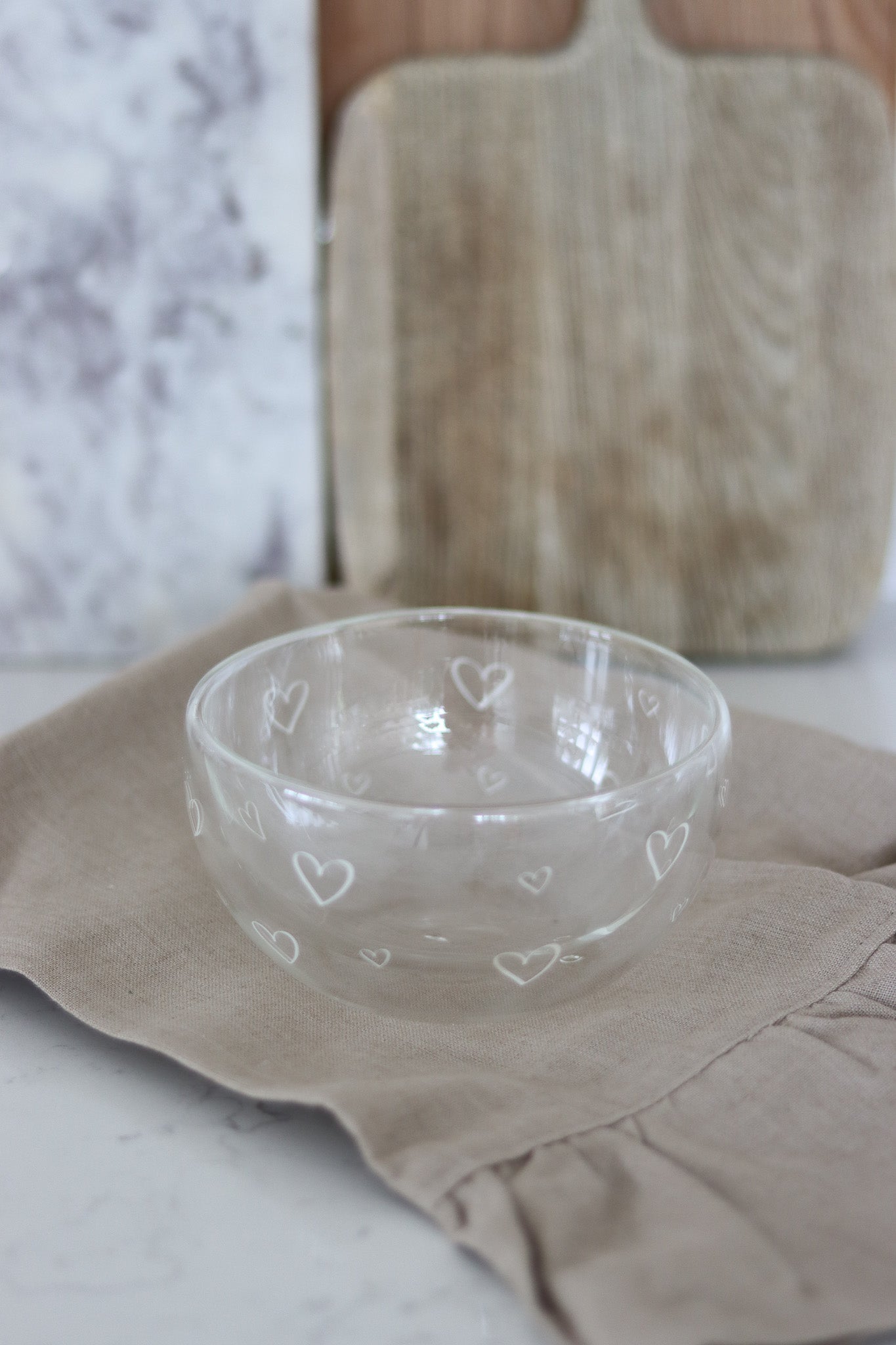 Glass Bowl Set – 2 Piece – Open Hearts/White