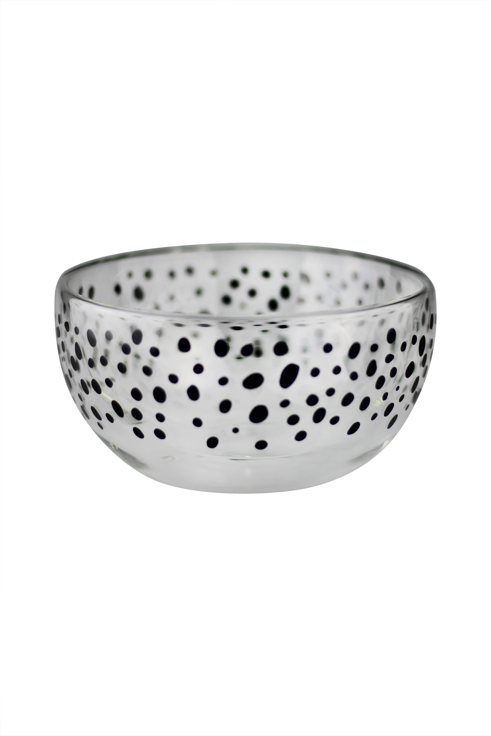 Double Wall Glass Bowl - Black/Polka