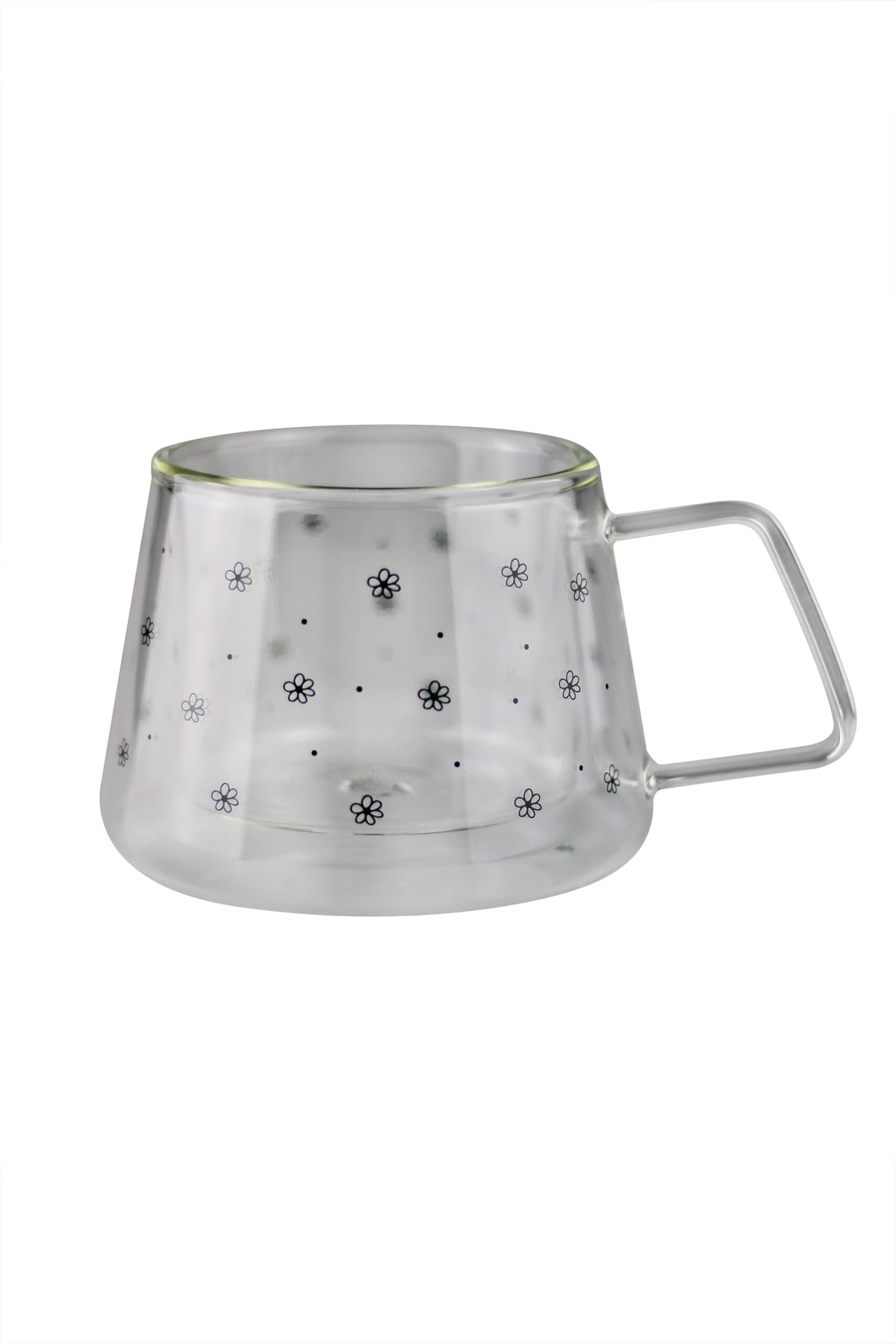 Double Wall Glass Mug - Wrap Around Floral/Black
