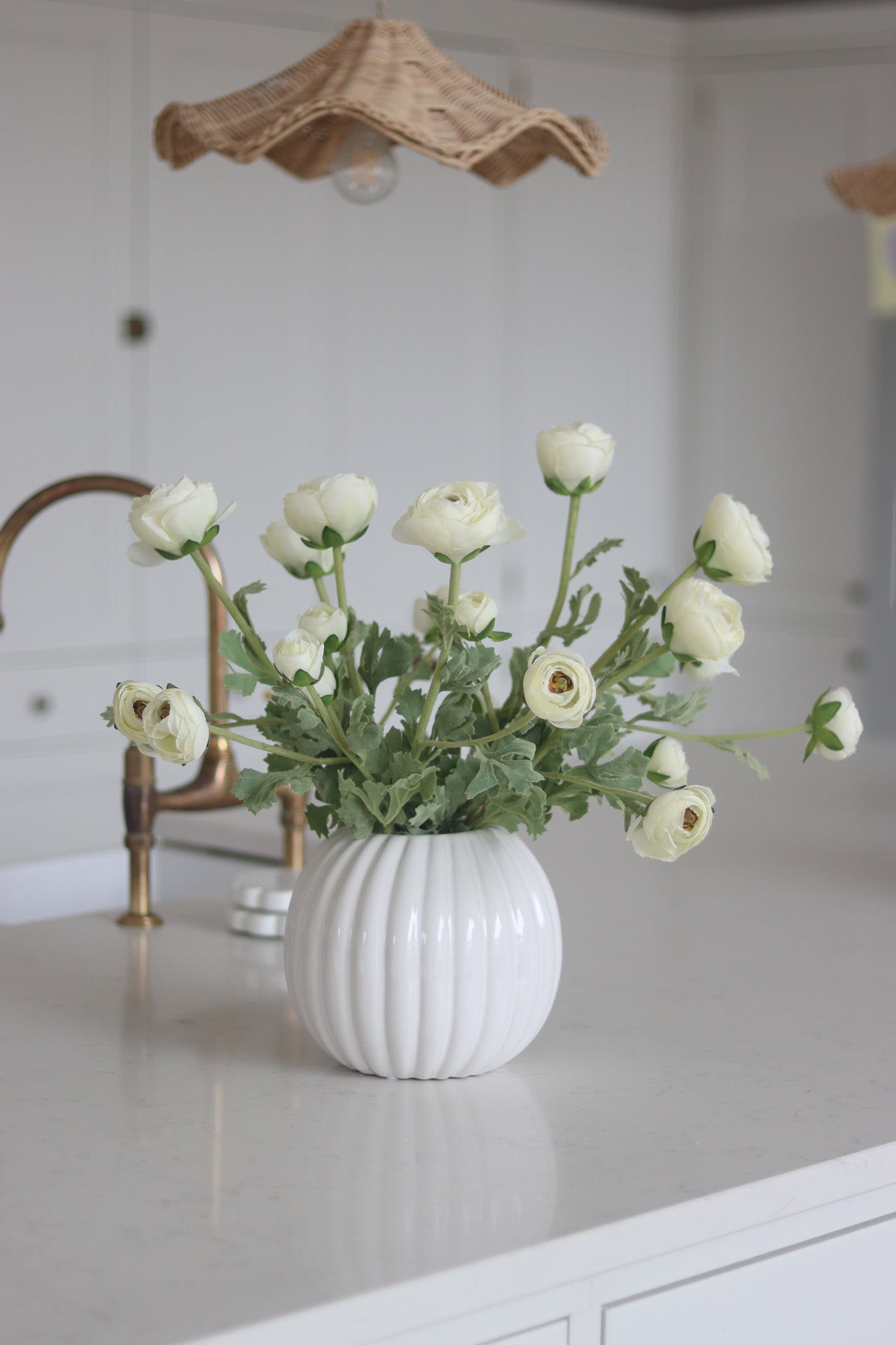 Fluted Round Ceramic Vase - Glazed