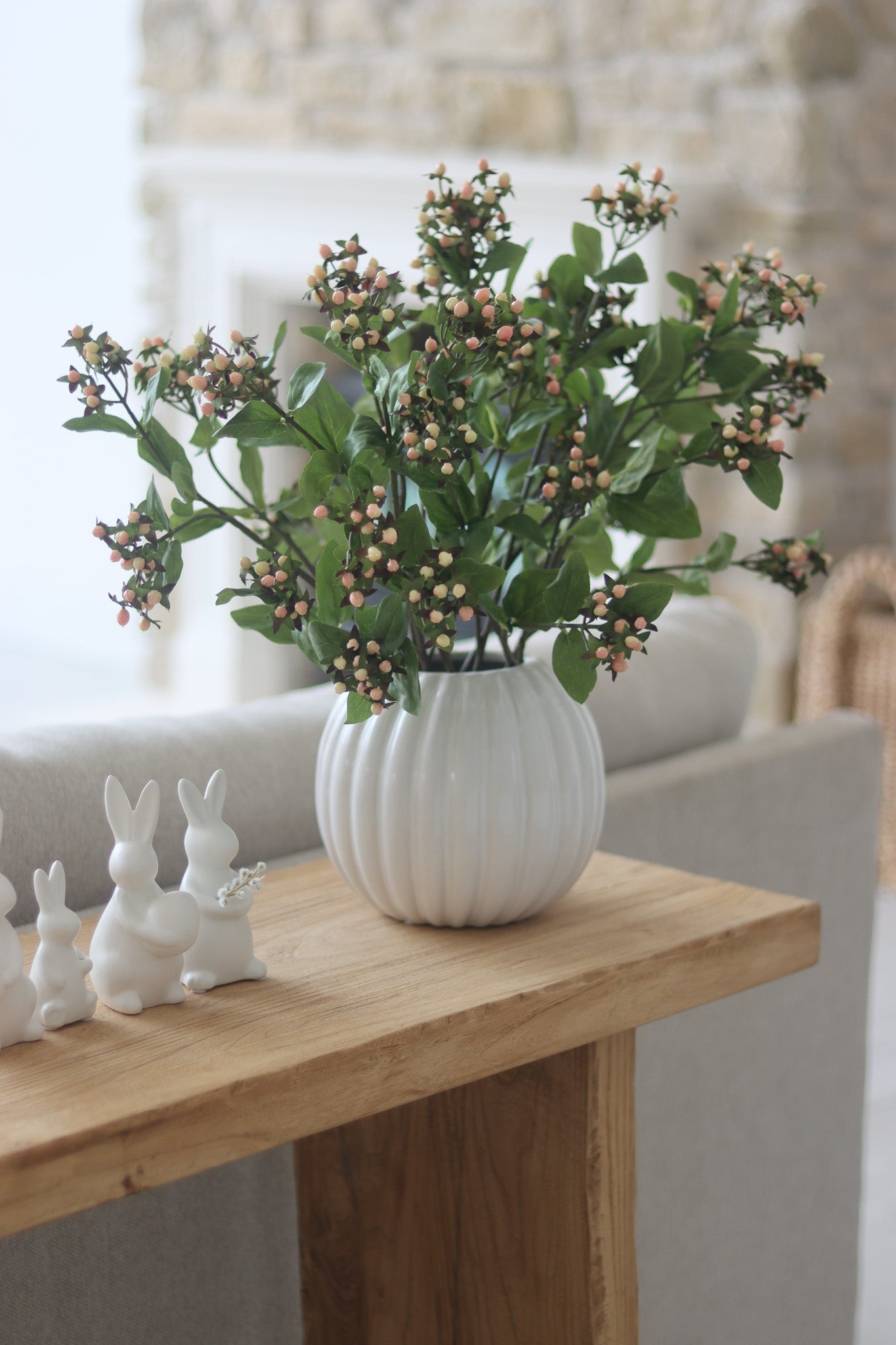 Fluted Round Ceramic Vase - Glazed