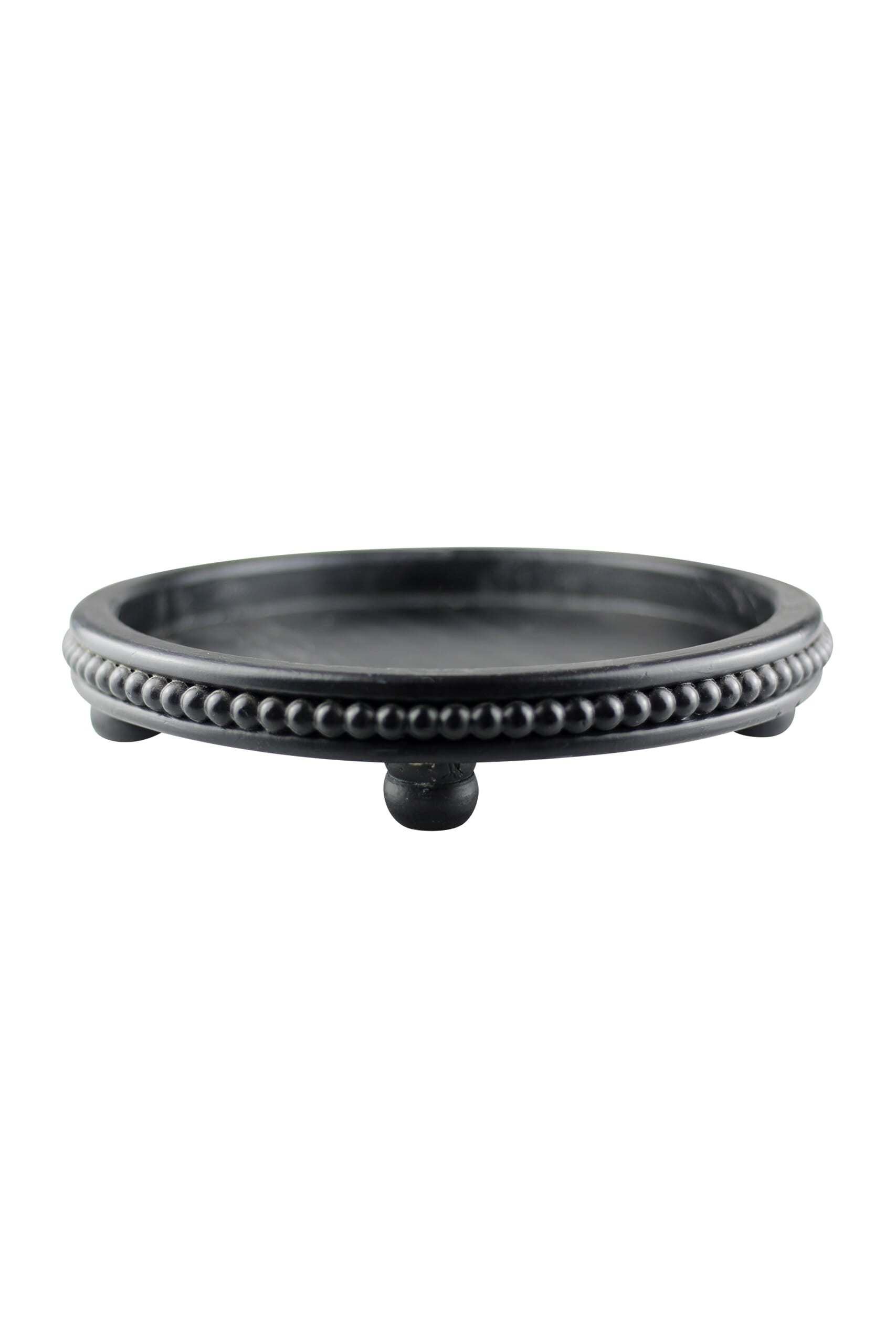 Beaded Round Tray - Black
