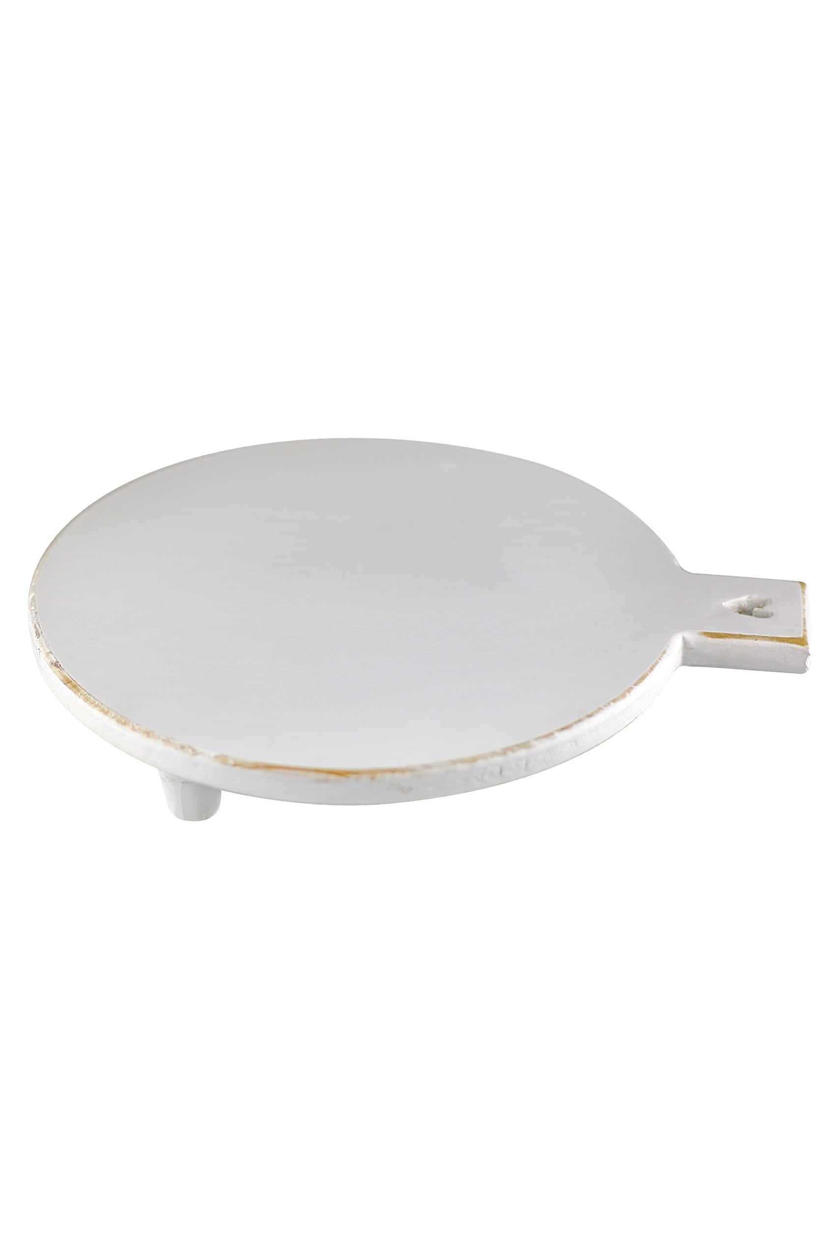 Heart Handled Round Tray - Whitewash