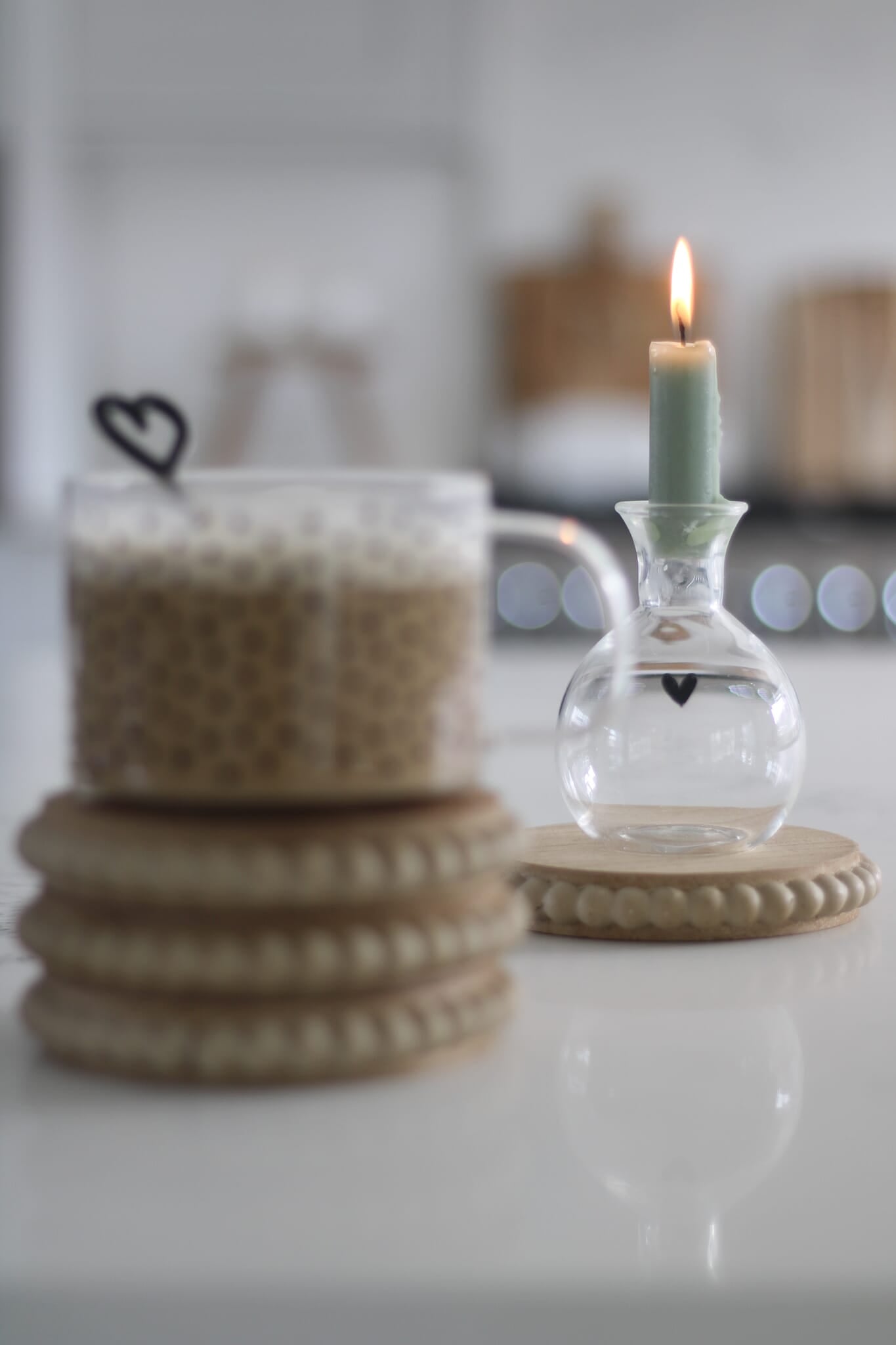 Beaded Wooden Coaster Set - Natural