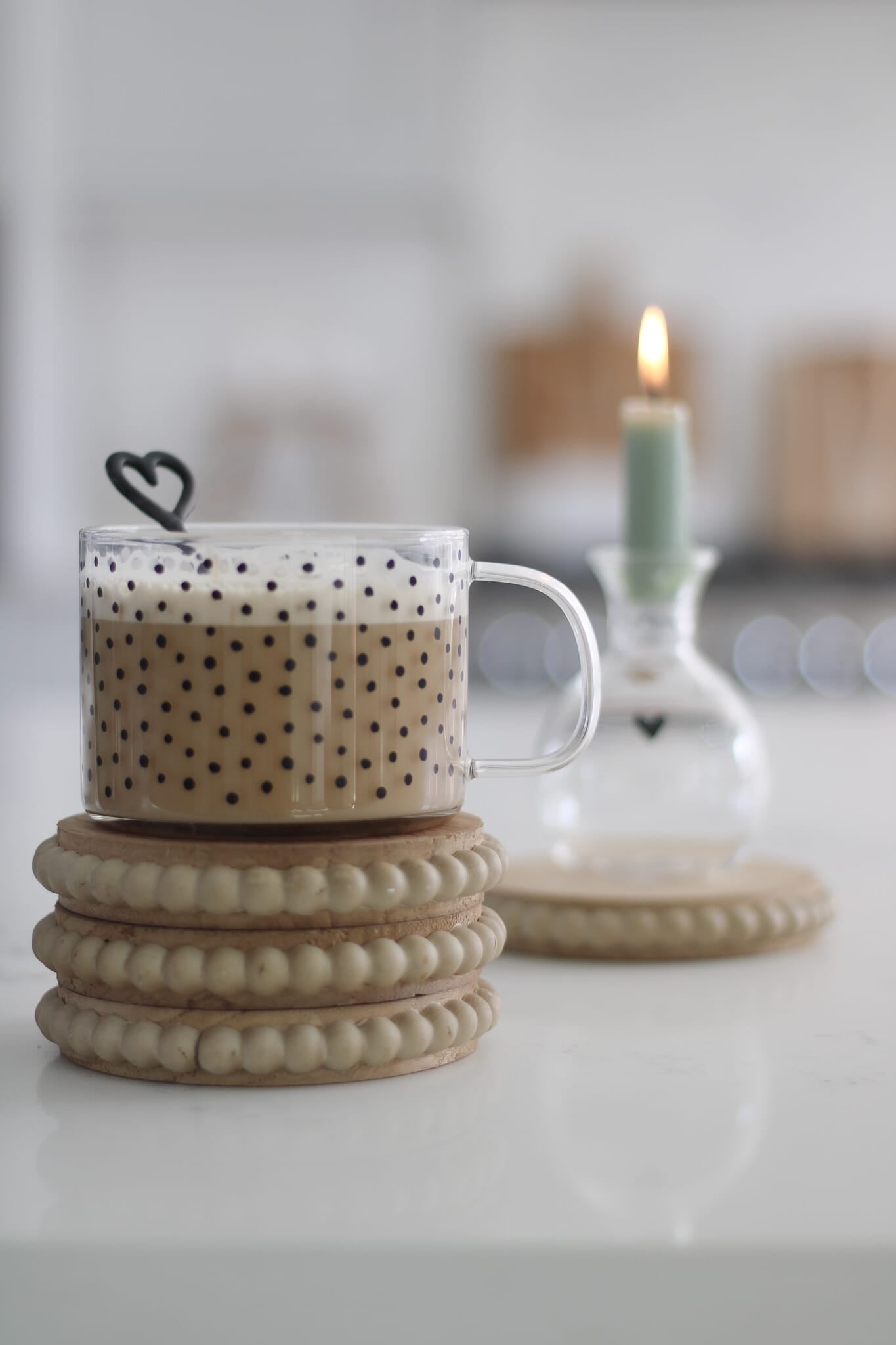 Beaded Wooden Coaster Set - Natural
