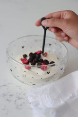 Double Wall Glass Bowl - Black/Hearts Dots