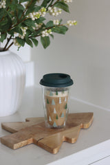 Double Walled Glass Travel Mug – Xmas Trees