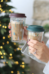 Double Walled Glass Travel Mug – Xmas Trees